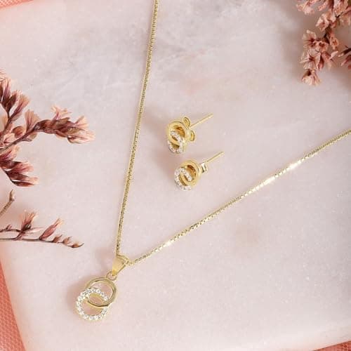 ZAVYA 925 Sterling Silver Dual Circular CZ Studded Gold Plated Jewelry Set| Gift for Women & Girls | With Authenticity Certificate & 925 Stamp 2