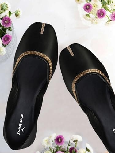 CatBird Women's Black Mojari Traditional Punjabi Jutti Ethnic Shoes 7 UK 3