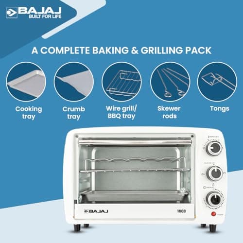 Bajaj 1603 16 Litres Oven Toaster Grill (16L OTG) With Baking & Grilling Accessories| 1200 W | Oven For Kitchen With Transparent Glass Door| 2 Year Warranty by Bajaj| White 5