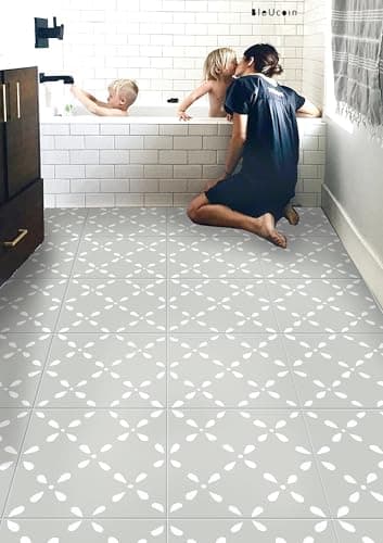 Yokohama Bleucoin Peel and Stick Floor Tiles Anti-Slip Vinyl Decals for Home, Kitchen, Bathroom,Remove Water Resistant DIY Renter-Friendly Flooring Solution Pack of 12 (Chalkpaint, 6" x 6" Inches)