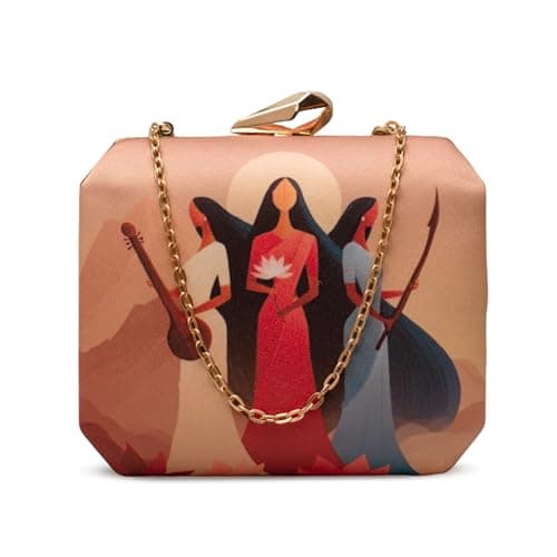 Artklim Divine Feminine Art Printed Clutch Bag for Women – Designer Evening Handbag with Detachable Chain for Wedding, Party & Festive Occasions