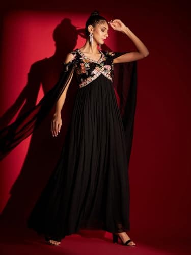 madhuram textiles Women's Georgette Traditional Ethnic With Sequance Embroidery Work Long Maxi Gown(M-2443 Black_X-Large) 4
