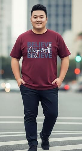 Khakey Men's Maroon Round Neck Half Sleeve Printed Cotton Plus Size T-Shirt | Tshirt for Men 3XL | Believe 4