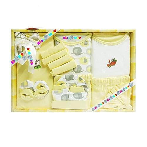 EIO Baby's Cotton Printed New Born Baby Clothing Gift Set -13 Pieces (Yellow)