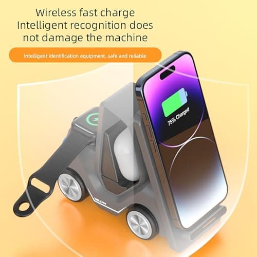 Auslese T20S 3 in 1 Fast Wireless Charging Station 15W Forklift Design Charging Dock for iPhone Samsung Galaxy Smartwatch and Earbuds Desktop Bedside Stand USB Type C 3