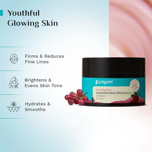 PILGRIM French Red Vine Youthful Glow Moisturizer SPF 30 with Vitamin C, Rosehip Oil For Anti Ageing, Sun Protection PA+++, Daily Use, Dry, Oily, Combination Skin, Men & Women, 50g 3
