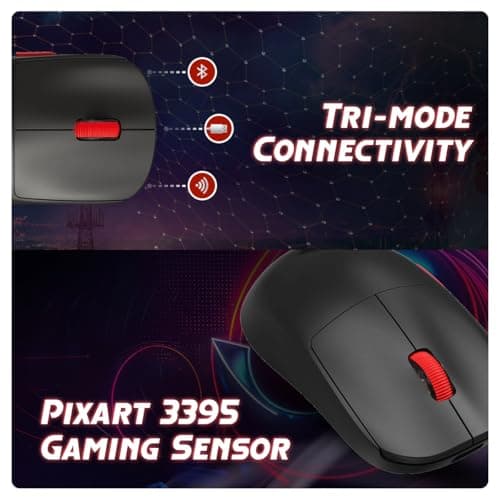 Cosmic Byte Hypernova Tri-Mode Gaming Mouse, Wireless/Bluetooth/Wired, Pixart 3395 Sensor, Dual Replaceable Battery, 8000Hz Polling, 55Gms, 100MN Switches, Paracord Cable, PTFE feet, Software (Black) 3