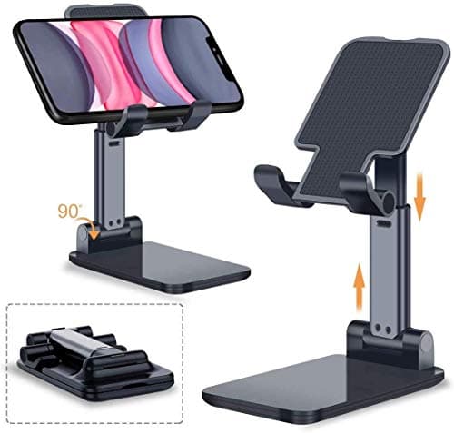 HOLD UP Adjustable Cell Phone Stand, Foldable Portable Phone Stand Phone Holder for Desk, Desktop Tablet Stand Compatible with Mobile Phone/iPad/Tablet (Black)