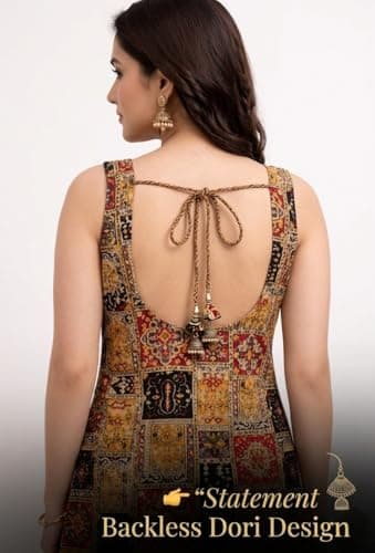 The Xoxo Women's Sleeveless Short Kurti Top, Multicolour Ethnic Print, Backless Dori Design, Indo Western Fusion Wear (in, Alpha, S, Regular, Cream) 2