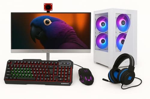 TECNICO Gaming Desktop PC, i5 3470, 16GB DDR3, 512GB SSD, 4GB Graphics, 22-inch IPS Borderless Monitor, RGB Keyboard Mouse Headphone Set, Webcam, WiFi 2