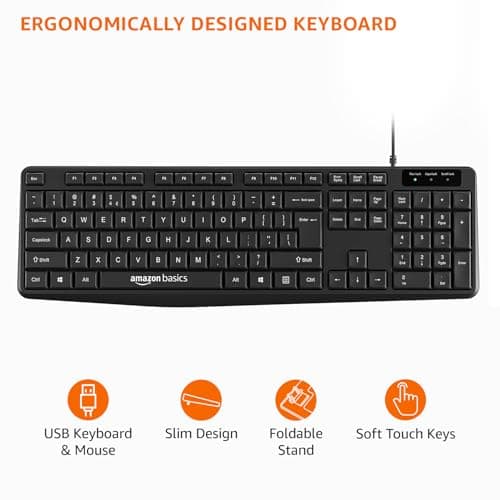 Amazon Basics Wired Keyboard and Mouse Combo l 1200 DPI l for Windows, Mac OS Computer 3