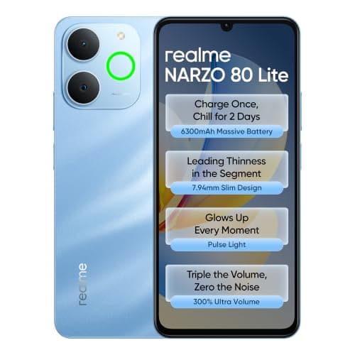 realme narzo 80 Lite (See Blue,4GB+64GB) 2026 | 6300mAh Segment's Biggest Battery | 7.94mm Slim Design | 300% Ultra Volume | Pulse Light: 9 Colors, 5 Glow Modes | Ai Assist