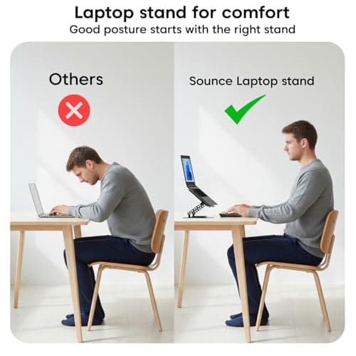 Sounce HyperLift Aluminium Laptop Stand, 6-Angle Adjustable Ergonomic Foldable Riser with Carry Pouch, Ventilated Cooling, Anti-Slip, Compatible with MacBook HP Dell Lenovo 10-15.6 Inch (Black) 6
