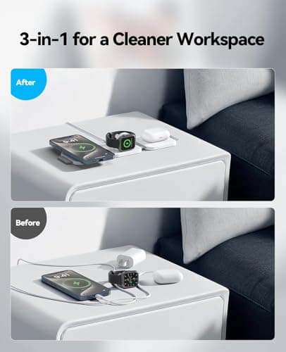 3 in 1 Charging Station for Multiple Devices, Foldable Mag/netic Fast Wireless Charger Dock, Travel Charging Pad for 1Phone 17 16 15 14 13 12 Pro Max Plus Ap/ple Watch Series & AirPods 4/3/2 (3 in 1) 4