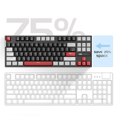 MageGee 75% Mechanical Gaming Keyboard with Red Switch, LED Blue Backlit Keyboard, 87 Keys Compact TKL Wired Computer Keyboard for Windows Laptop PC Gamer - Black/Grey 3