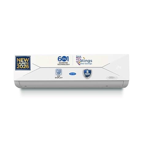 Carrier 1.5 Ton 3 Star Flexicool Inverter Split AC (Copper, Convertible 6-in-1 with Smart Energy Display, Insta Cool, Auto Clean, PM 2.5 Filter, 2026 Model, ESTER EDGE Gxi- CAI18EE3R36F1, White)