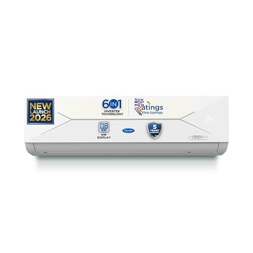 Carrier 1.5 Ton 3 Star Flexicool Inverter Split AC (Copper, Convertible 6-in-1 with Smart Energy Display, Insta Cool, Auto Clean, PM 2.5 Filter, 2026 Model, ESTER EDGE Gxi- CAI18EE3R36F1, White)
