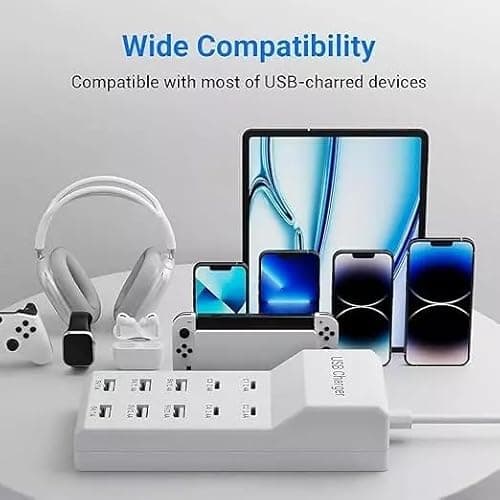 SANCY USB Charger USB C Charging Station 10 Ports Multiple USB Charger Station (4 USB C Port) Power Hub Strip Smart Plug USBC Charging Station for Phones Tablet Smartwatch Headphones Speakers 4