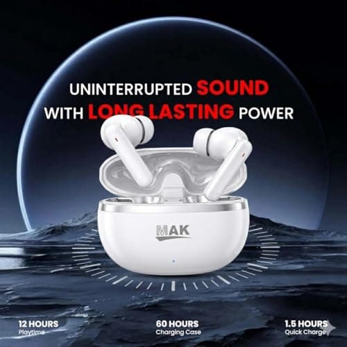 MAK Pro Wireless Bluetooth Earbuds with Powerful Deep Bass, HD Stereo Audio, Long Lasting Battery, Smart Touch Controls, Secure Fit and Seamless Connectivity for Android, iPhone and Daily Use 5
