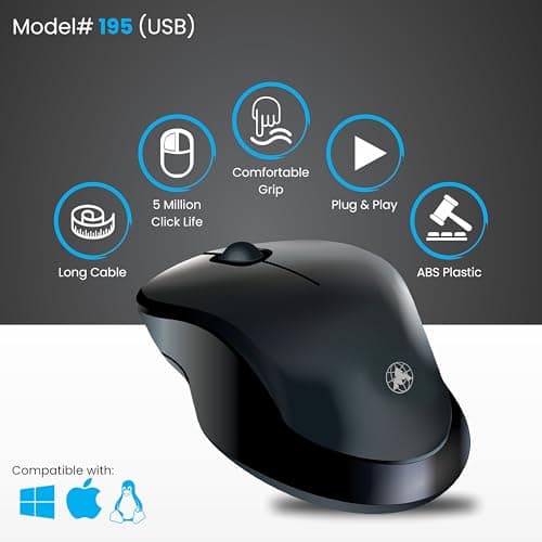 ProDot ProSeries USB Wired Mouse - Ergonomic Design, Precise Tracking, Universal Compatibility - Ideal for PC, Mac, Gaming, and Office Use (195, Black) 2