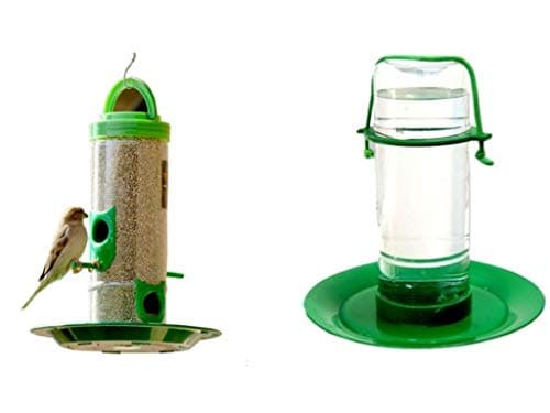 Amijivdaya Plastic Bird Feeder and Water Feeder Combo - Heavy Duty Hanging Bird Food Feeder for Balcony, Outdoor, 1 Kg Capacity (Medium, Green)