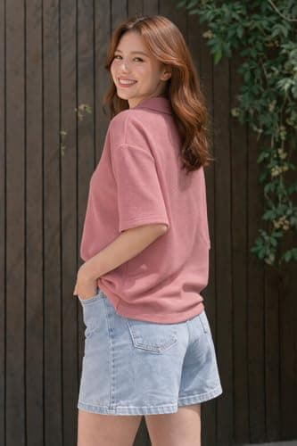 Zilcon Oversized Tshirts for Women V-Neck Summer Short Sleeve Casual Loose Top (Pink_M (m)) 3