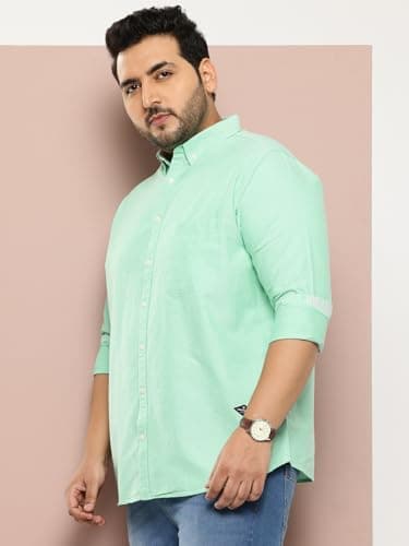 Thomas Scott Mens Plus Size 100% Cotton Full Sleeves Solid Casual Shirt (TS1427_LightGreen, 3XL) 2