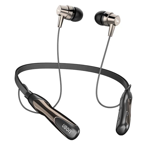 UBON U6 Series Wireless 30 Hrs Playback, Dual Pair, Fast Charge, Magnetic Buds, Bluetooth Neckband with Mic (Black)