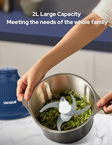 UN1QUE Electirc Chopper for Kicthen, Meat Grinders, 2 Speed Modes, One Touch Operation, 304 Stainless Steel Bowl Food Processor with Egg Whisk & Egg Beater, for Vegetables, Meat, Onion, Garlic, Mince 5