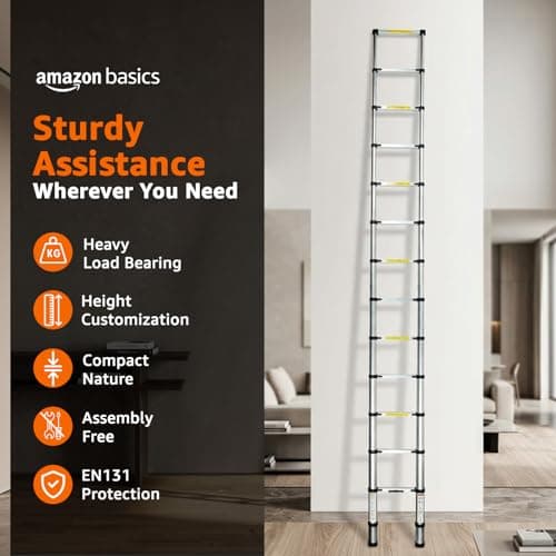Amazon Basics 5.1 m (16.73 ft) Foldable Telescopic Ladder | Aluminum 13-Step Portable Ladder | Space-Saving for Home Maintenance & Outdoor Tasks 2