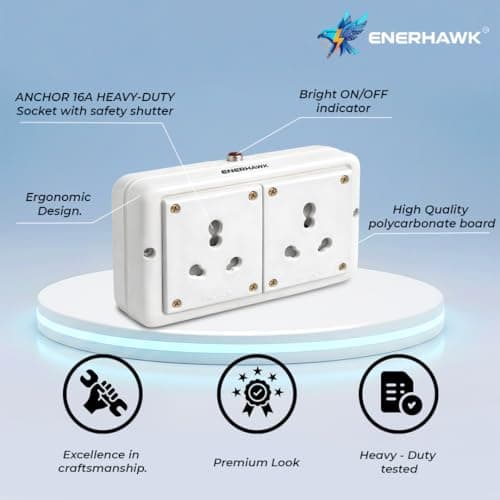 Heavy Duty Extension Board 16 amp 3200 watt | high Load Capacity Electric Extension Cord Power Strip 1 Meter Copper Cable | 16 amp Socket for AC Refrigerator, Geyser 3