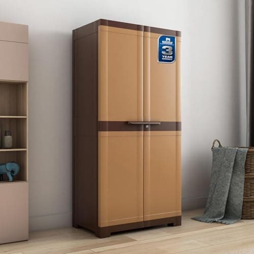 Nilkamal SpaceMax 4 Shelves Plastic Bookshelf with 3-Year Warranty| Multipurpose Storage Cabinet & Book Rack for Home | Durable, Waterproof, Easy-Clean | Living Room & Bedroom Organiser |Sandy Brown 3