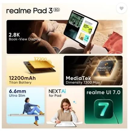 realme Pad 3 with Biggest Battery in Segment 8 GB RAM 128 GB ROM 11.6 inch with Wi-Fi Only Tablet (Space Grey) 4