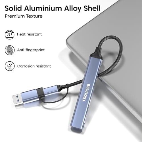 Sounce USB + Type C 4 Port USB Hub 3.0 with 5 Gbps Superspeed Data Transmission,1*USB 3.0 Ports, 3*USB 2.0 Port,Sleek Metal Design Type c hub for Laptop, MacBook, chromebook & Smartphones (Grey) 4