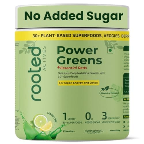 Rooted Actives Power Greens + Essential Reds | Daily Nutrition Powder with 30+ Plant-Based Greens, Vegetables & Fruits | With Vitamins, Minerals, Probiotics & Digestive Enzymes | Zero Added Sugar | Le