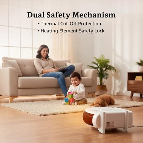 Amazon Brand - Solimo 2000/1000 Watts Room Heater with Adjustable Thermostat (ISI certified, Beige colour, Ideal for Small to Medium Room/ Area) 5