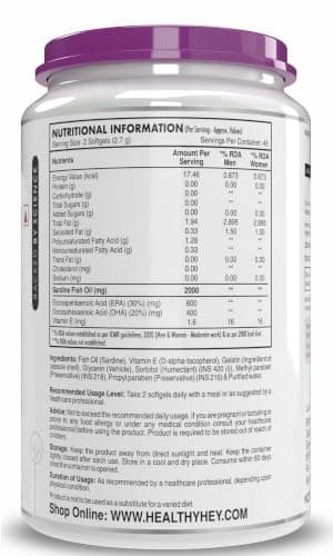 HealthyHey Nutrition Triple Strength Fish Oil - Omega 3 (2000 Mg) Burpless - 90 Softgels (600 EPA & 400 DHA) 2