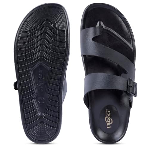 Lancer LUXE-1BLK Black Double Density Soft Cushion Slippers, 6 4