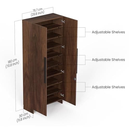 BLUEWUD Brooklyn Highline Multipurpose Shoe Rack, Storage File Cabinet Organizer, Slipper Footwear Stand for 28 Pairs for Living Room Home DIY (Brown Maple) (75.7 x 31.7 x 180) CM (Size Upto UK 9) 2