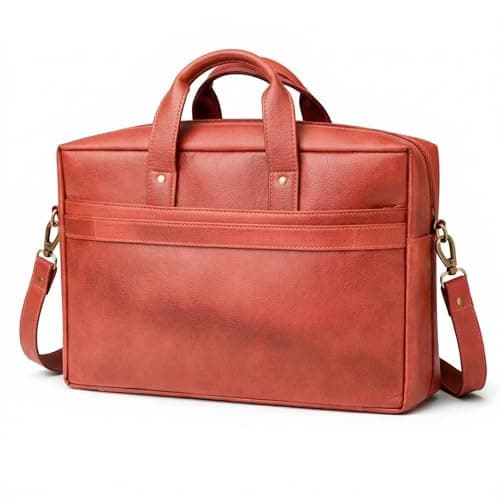 Labourish Genuine Leather Laptop Bag for Men, Vegetable-Tanned, Multiple Zipper Pockets, Adjustable Shoulder Strap, Classic Business Messenger Briefcase (Red) 3