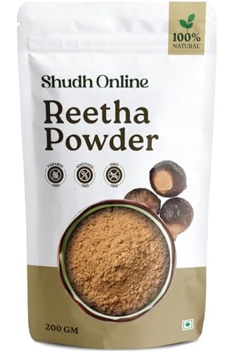 Shudh Online Reetha Powder for Hair Growth | Soapnut Kunkudukai powder, Aritha, Ritha (200 Grams) - Herbal wash, Scalp treatment, Skin care (Edible, Seedless Soap Nut)