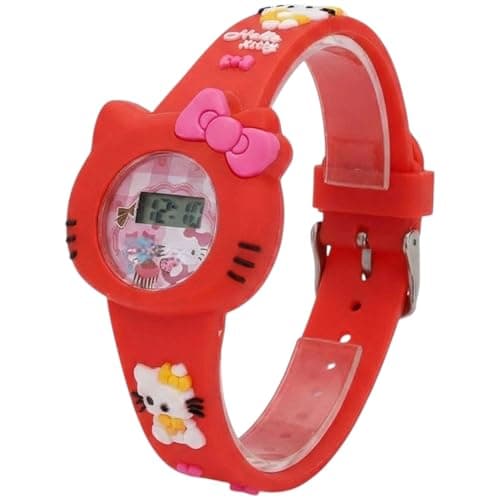 SHAKTISM Kids Digital Cartoon Character Wrist Watch for Boys & Girls – Soft Silicone Strap, Cute 3D Design, Lightweight LED Display Watch for Children, Fun Gift for Kids (Kitty Red)