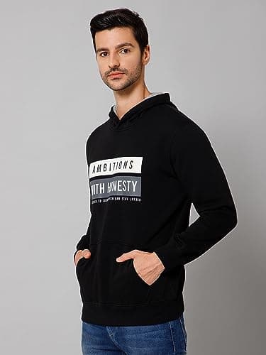 Cantabil Printed Black Full Sleeves Regular Fit Mens Casual Sweatshirt with Hoodie | Casual Winter Sweatshirts for Men | Mens Sweatshirts for Winter Wear (MSWS00122_Black_L) 2