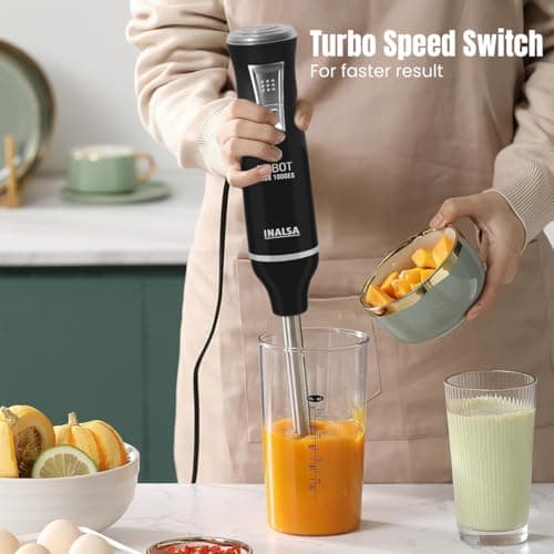 INALSA Hand Blender Mixer|1000W DC Motor|Low Noise|20 Speed Control with Turbo Function|BPA Free|Stainless Steel Rod & Blades|Detachable Stem For Cleaning and storage|2 Yr Warranty, Robot Inox 1000ES 3