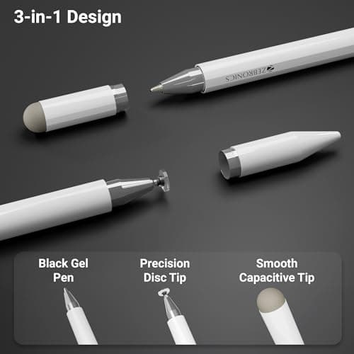 Zebronics 3-in-1 Lightweight Stylus for Touch Screen, Replaceable Disc Tip for Precision, Black Gel Pen for Notes Taking, Magnetic Body, for iPad, iPhone, Android Tablets & Phones (Stylus Lite) 2