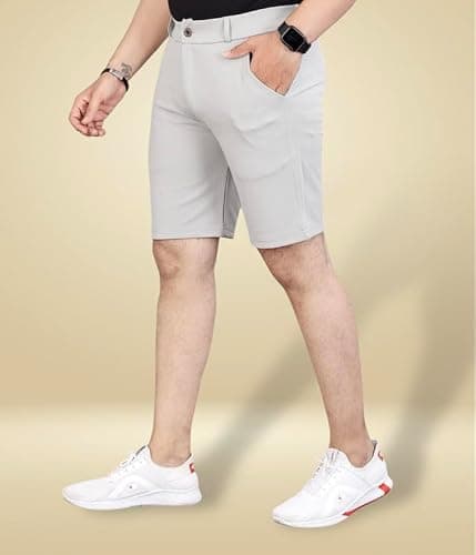 STYLES ERA Twill Lycra Men Shorts | Comfortable Stretchable Fabric | Casual & Sports Wear | Stylish Standard Fit Bottom Wear for Men Light Grey 5