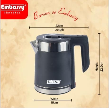 EMBASSY Electric Kettle Stainless Steel 1.8 L | 1000W | Superfast Boiling | Auto Shut-Off | Boil Dry Protection | 360° Rotating Base | 2 YEAR WARRANTY | Black 2
