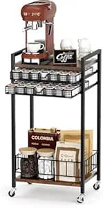 59111 Cup Holder Rack,Coffee Pod Holder Drawer for 84 Coffee Pods Storage, Stylish Home or Office coffee bar organizer,Rustic Brown.