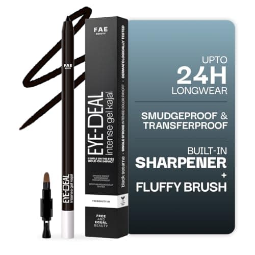 FAE Beauty 24Hr Longstay Eye-Deal Intense Gel Kajal -Smudgeproof, Waterproof, With Built-in Sharpener & Fine Bristle Brush| Matte Finish | One Swipe Application, Non-Irritant, Ophthalmologically & Der