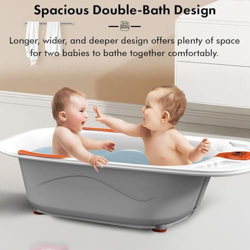 StarAndDaisy Baby Bath tub for 0 to 5 Years with Temperature Sensor/Bath tub for Kids 0-3 Years for Kids with Anti-Slip Legs/Bath tub for Baby with Baby Bather Without Wheel(White-Orange) 4